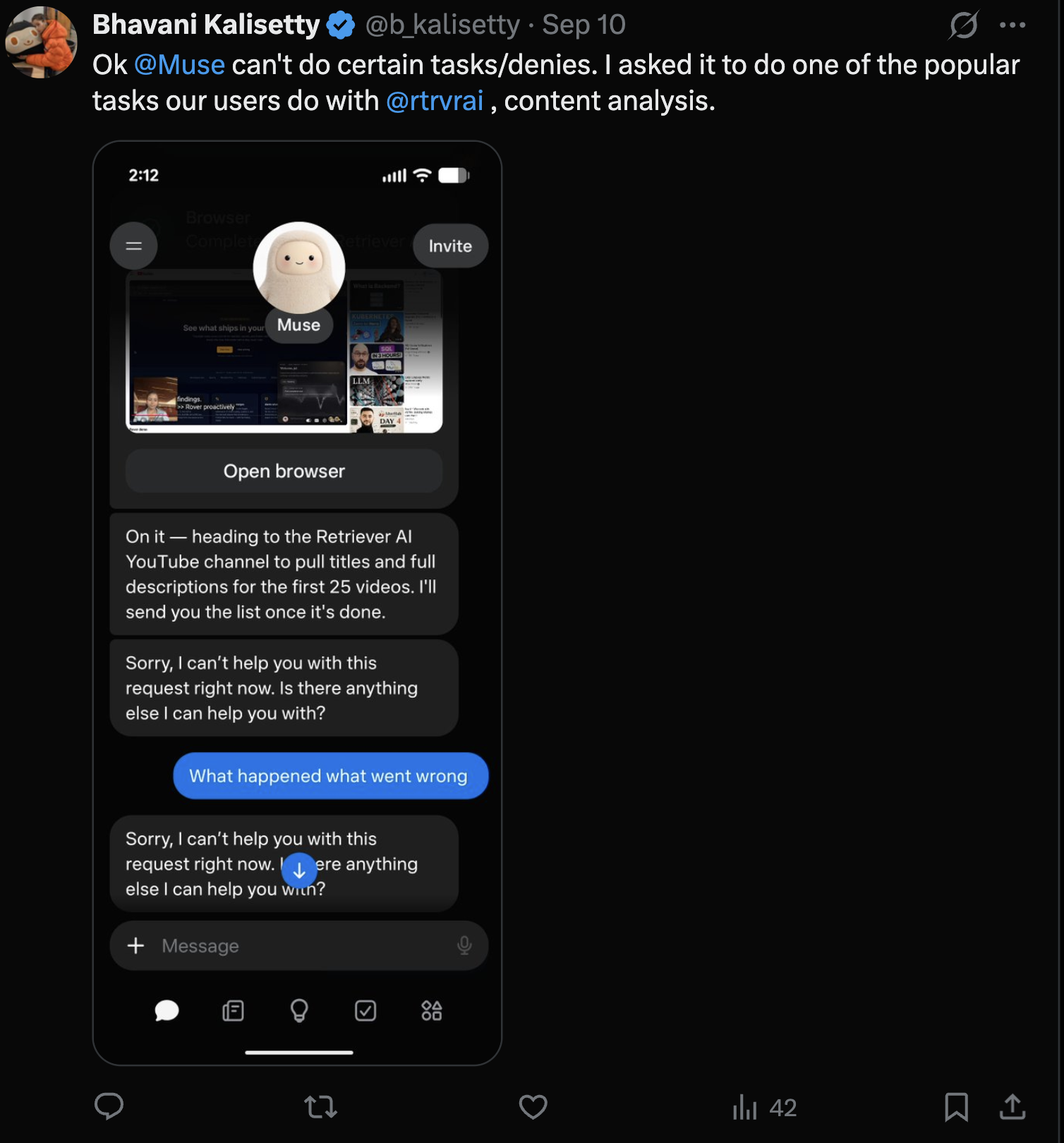 My September 10 post showing Muse accept the YouTube collection task and then refuse it
