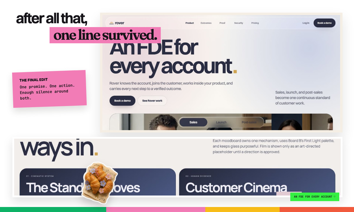 The final Rover promise laid over the raw homepage directions that came before it